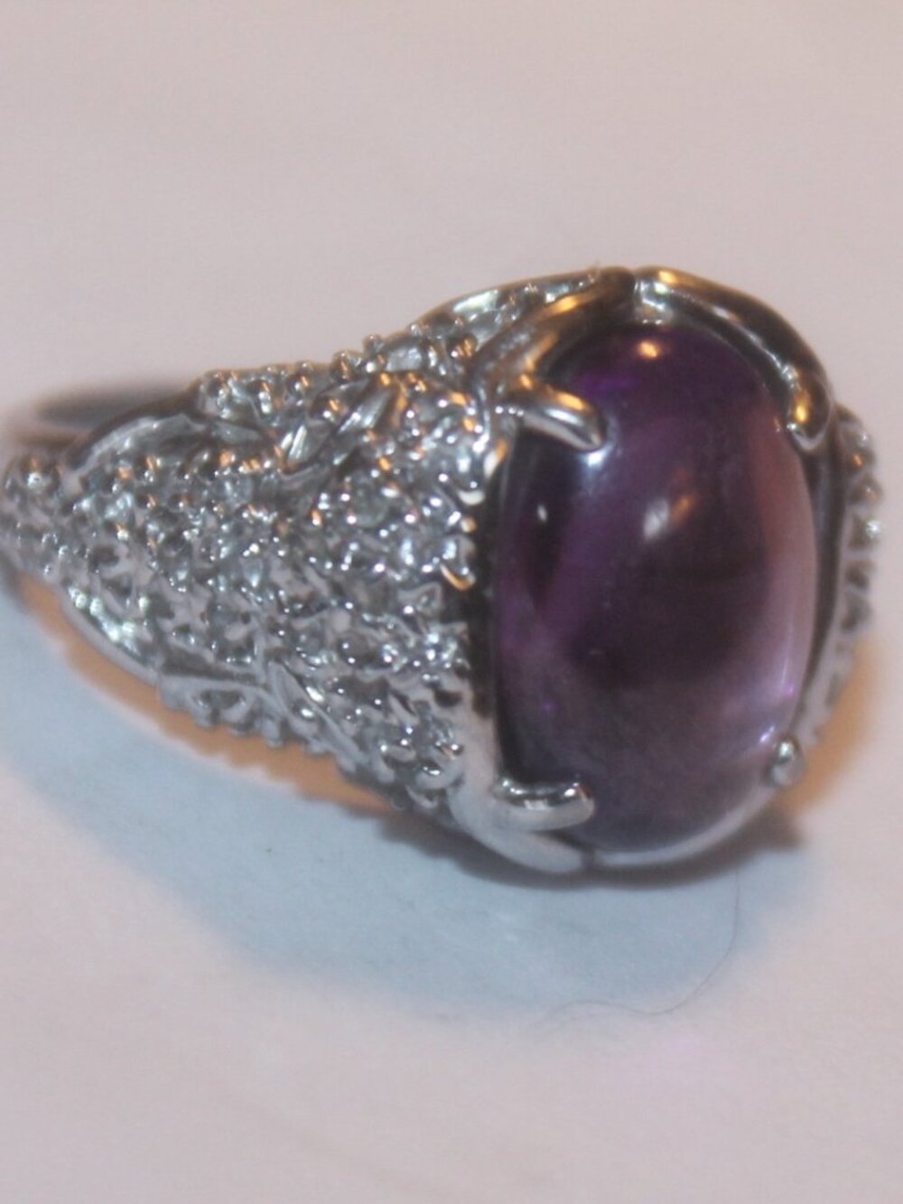 925 Sterling Raw Amethyst Genuine Diamond Elephant Lucky Statement Ring